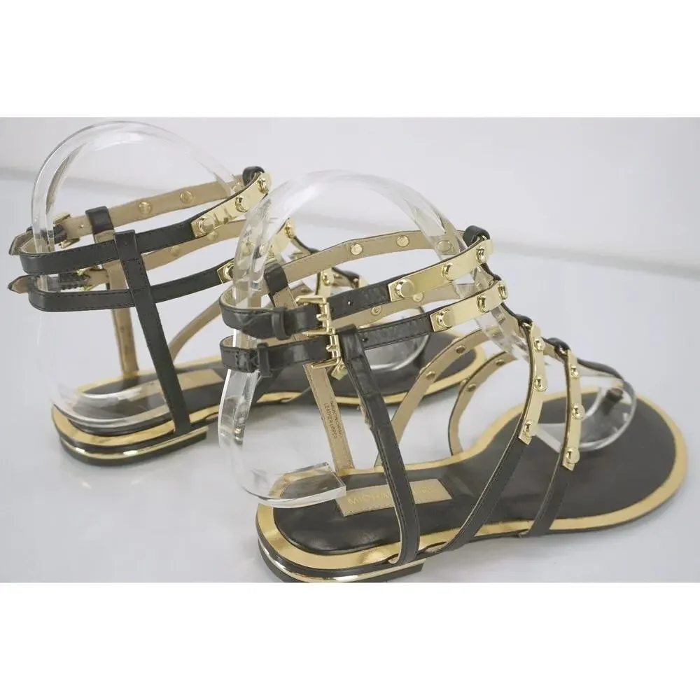 Michael Kors Hollie Studded Ankle Strappy Caged Thong Sandal SZ 6.5 Gold $350